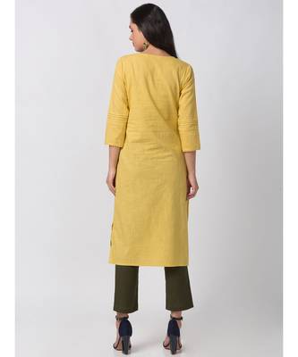 Ethnicity Powerloom Straight Lemon Yellow Kurta 2