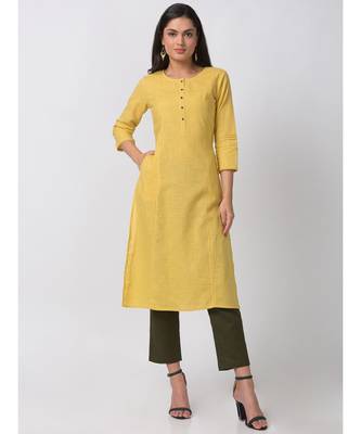Ethnicity Powerloom Straight Lemon Yellow Kurta 3