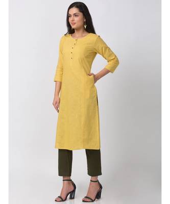 Ethnicity Powerloom Straight Lemon Yellow Kurta 4