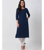 Ethnicity Powerloom Straight Navy Kurta