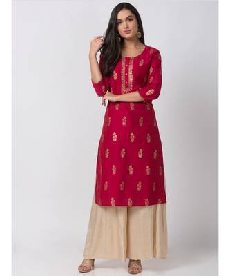 Ethnicity Powerloom Straight Fuchsia Kurta 1
