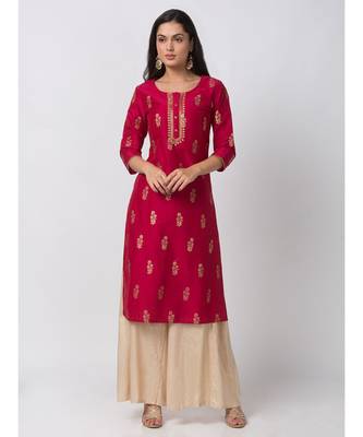 Ethnicity Powerloom Straight Fuchsia Kurta 2
