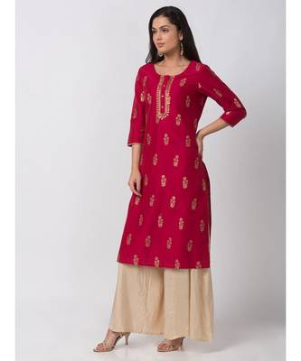 Ethnicity Powerloom Straight Fuchsia Kurta 4