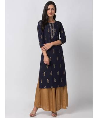 Ethnicity Powerloom Straight Navy Kurta 1