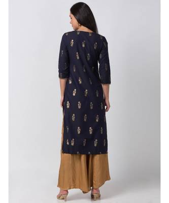 Ethnicity Powerloom Straight Navy Kurta 2