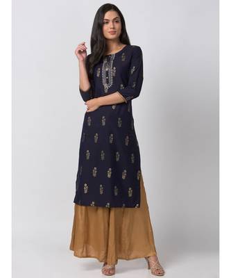Ethnicity Powerloom Straight Navy Kurta 3
