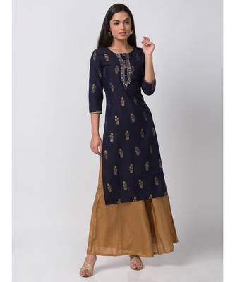 Ethnicity Powerloom Straight Navy Kurta 4