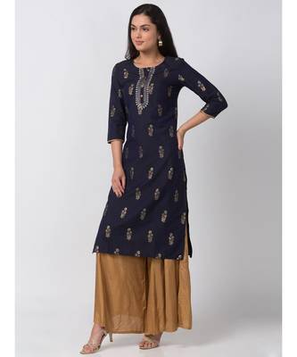 Ethnicity Powerloom Straight Navy Kurta 5