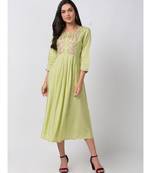 Ethnicity Liva Gathered Sap Green Kurta
