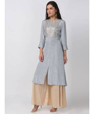 Ethnicity Cotton Silk A Line Grey Kurta 1