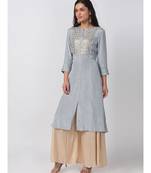 Ethnicity Cotton Silk A Line Grey Kurta