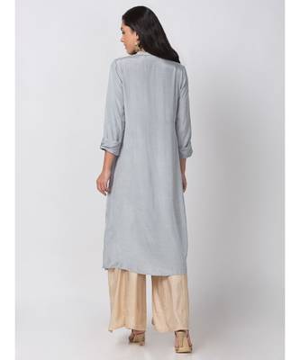 Ethnicity Cotton Silk A Line Grey Kurta 2