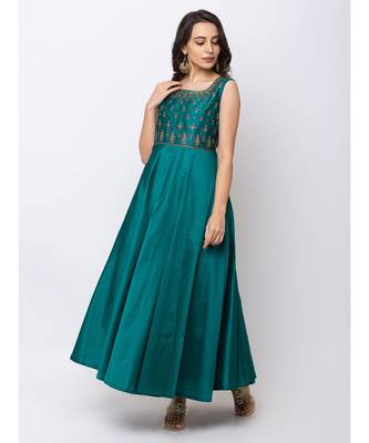 Ethnicity Blended Maxi Green Gown 1