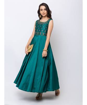 Ethnicity Blended Maxi Green Gown 2