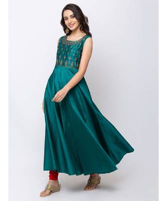 Ethnicity Blended Maxi Green Gown 4