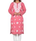 Lavangi Women's Lucknow Chikan Embroidery Work Khadi Cotton Kurti (Gajiri)