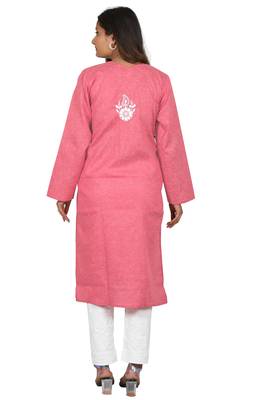 Lavangi Women's Lucknow Chikan Embroidery Work Khadi Cotton Kurti (Gajiri) 4