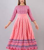 Pink printed viscose rayon long-dresses