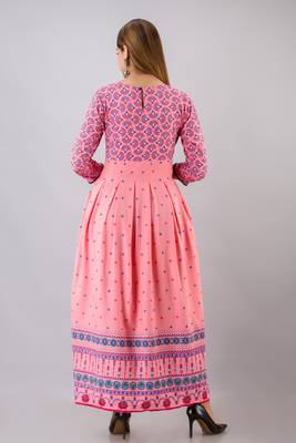 Pink printed viscose rayon long-dresses 3