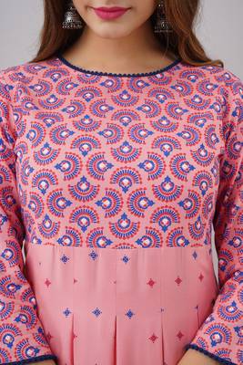 Pink printed viscose rayon long-dresses 4