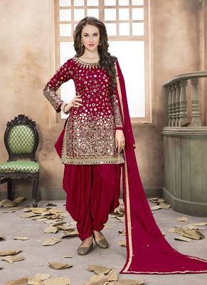 Red embroidered satin salwar 1