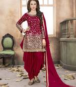 Red embroidered satin salwar