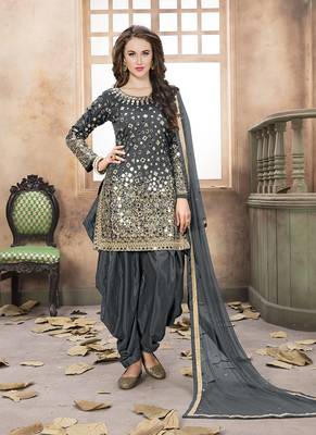 Grey embroidered satin salwar 1