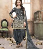 Grey embroidered satin salwar