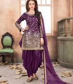 Purple embroidered satin salwar