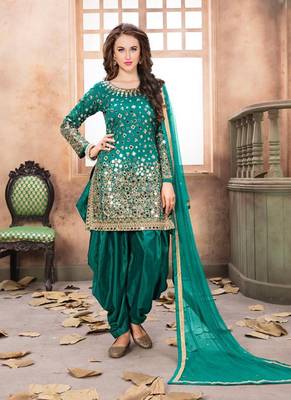 Green embroidered satin salwar 1
