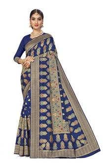 Blue Woven  Art Silk Saree With Blouse