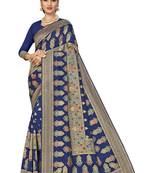 Blue Woven Art Silk Saree With Blouse