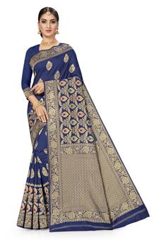 Blue Woven  Art Silk Saree With Blouse