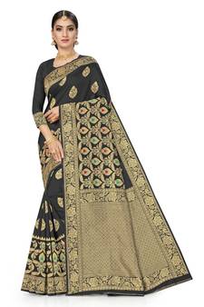 Black Woven  Art Silk Saree With Blouse