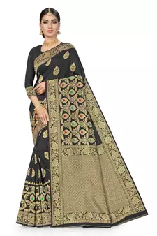 Black Woven  Art Silk Saree With Blouse