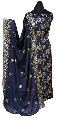 Chinon Silk Navy Blue Sequins Work Unstitched Suit Set 1