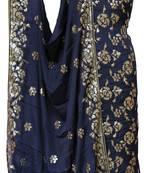 Chinon Silk Navy Blue Sequins Work Unstitched Suit Set