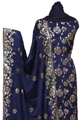 Chinon Silk Navy Blue Sequins Work Unstitched Suit Set 2