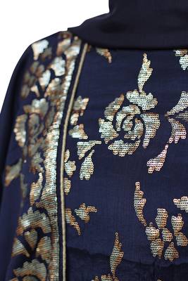 Chinon Silk Navy Blue Sequins Work Unstitched Suit Set 4