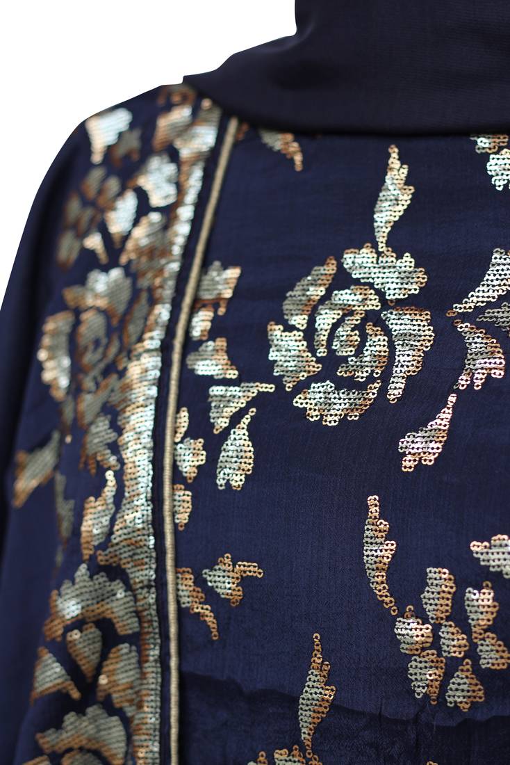 Chinon Silk Navy Blue Sequins Work Unstitched Suit Set