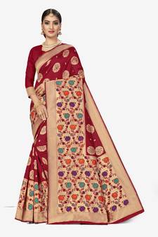 Maroon Woven  Art Silk Saree With Blouse