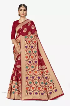 Maroon Woven  Art Silk Saree With Blouse