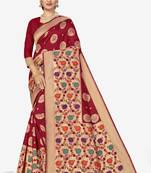 Maroon Woven Art Silk Saree With Blouse