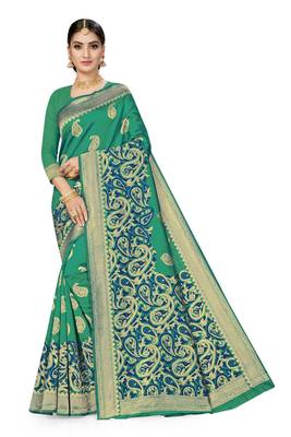 Green Woven Art Silk Saree With Blouse 1