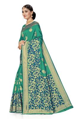 Green Woven Art Silk Saree With Blouse 2