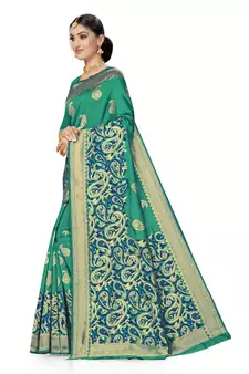 Green Woven Art Silk Saree With Blouse