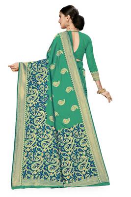 Green Woven Art Silk Saree With Blouse 3