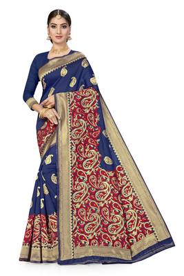 Blue Woven Art Silk Saree With Blouse 1
