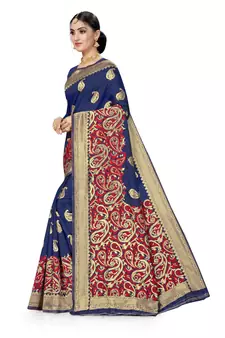 Blue Woven Art Silk Saree With Blouse