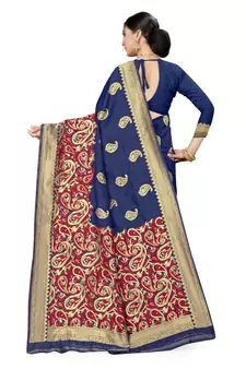 Blue Woven Art Silk Saree With Blouse